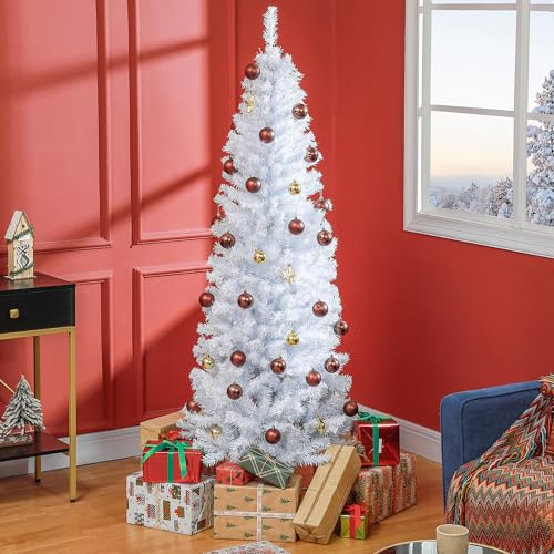 HOMCOM-6ft-Pencil-Christmas-Tree-Unlit-Artificial-Christmas-Tree-Slim-Douglas-Fir-Xmas-Tree-with-Realistic-Branches-Halloween-Tree-with-618-Tips-White HOMCOM 6ft Pencil Christmas Tree Unlit Artificial Christmas Tree Slim Douglas Fir Xmas Tree with Realistic Branches Halloween Tree with 618 Tips White