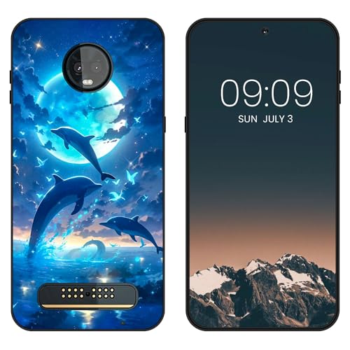 WUACYEAMING Funda Bonita para Motorola Moto Z3 Play,Carcasa con Aesthetic Lindo Dibujos,Ultrafina Suave TPU Antigolpes Case Divertidas Diseño Negro-Delfines