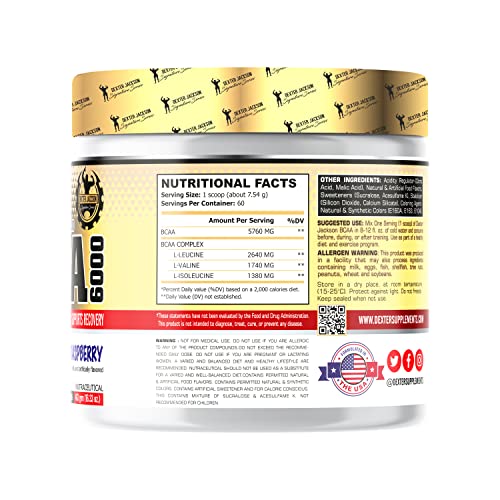 Image of Dexter Jackson BCAA 6000 | Blue Raspberry Flavor | 60 Servings, 463g - Advanced Branched-Chain Amino Acid Formula for Optimal Muscle Recovery