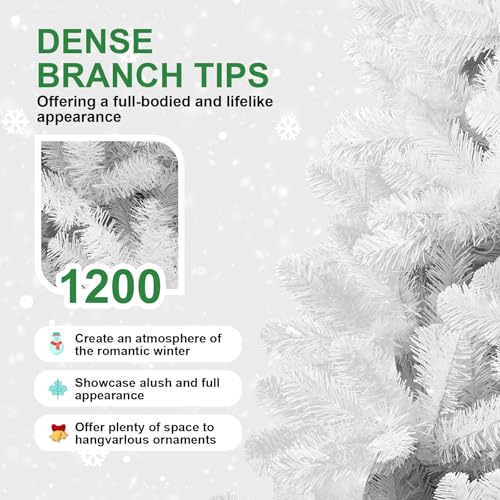 7FT-White-Artificial-Christmas-Tree-Realistic-Unlit-Christmas-Tree-with-1064-Branch-Tips-Memory-Wire-Full-Xmas-Tree-with-Foldable-Base-and-Metal-Hinges-for-Holiday-Home-Office-Party 7FT White Artificial Christmas Tree Realistic Unlit Christmas Tree with 1064 Branch Tips Memory Wire Full Xmas Tree with Foldable Base and Metal Hinges for Holiday Home Office Party