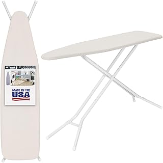 Full Size Ironing Board Made in USA – Beige by Seymour Home Products 4 Heavy-Duty Steel Legs Perforated Top for Steam Includes Cover & Pad Sturdy, Foldable Iron Board for Home & Laundry