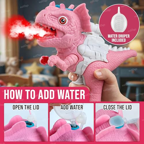 Image of Zest 4 Toyz Dinosaur Water Gun Toy for Kids with Light Battery Operated Dino Mist Spray Gun Action Dinosaur Water Toy for Boys & Girls Kids Toys Birthday Gift for Boys and Girls - Pink