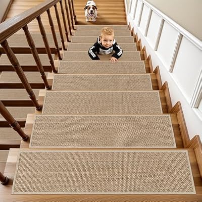 OJIA Stair Treads for Wooden Steps Indoor Washable Stair Carpet Non-Slip 15PCS 30"x8" Rubber Backing Stair Mats Stair Runners for Kids, Elders and Dogs, Staircase Step Treads Stair Covers