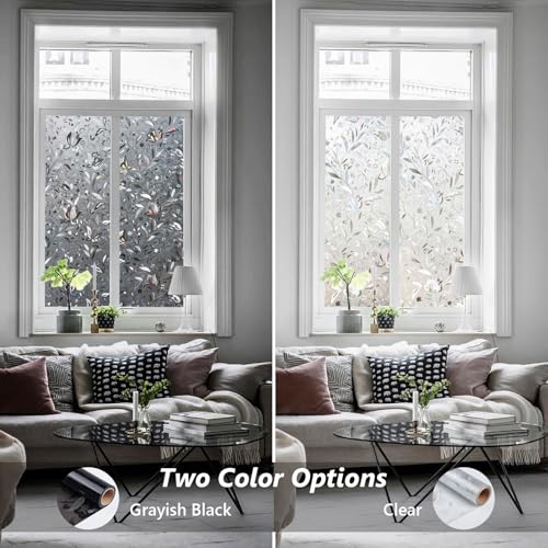 Kromapolis Window Film, Window Privacy Film Frosted, Vinyl Glass Covering, Stained Glass Decorative Film, Static Window Clings, Non-Adhesive (Grayish Black, 11.8 x 78.7 inch)