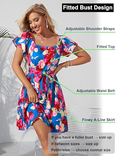 Image of Off Shoulder Ruffle Dress for Women, A-Line Mini Dress with Belt, Fitted Bust Summer Wedding Guest Dress