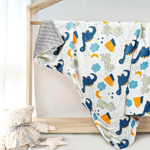 Image of Baby Blanket for Girls Boys Animal Minky Super Soft Double Layer Receiving Blanket with Dotted Backing for Newborns Nursery Stroller Receiving Toddlers Crib Bedding 30x40Inch (Cartoon Dinosaur)