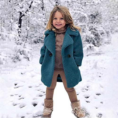 Girls Faux Fur Trench Coat Lapel Plush Fleece Winter Jacket Fashion Warm Fluffy Fuzzy Outwear Pockets Soft Comfy Coat3