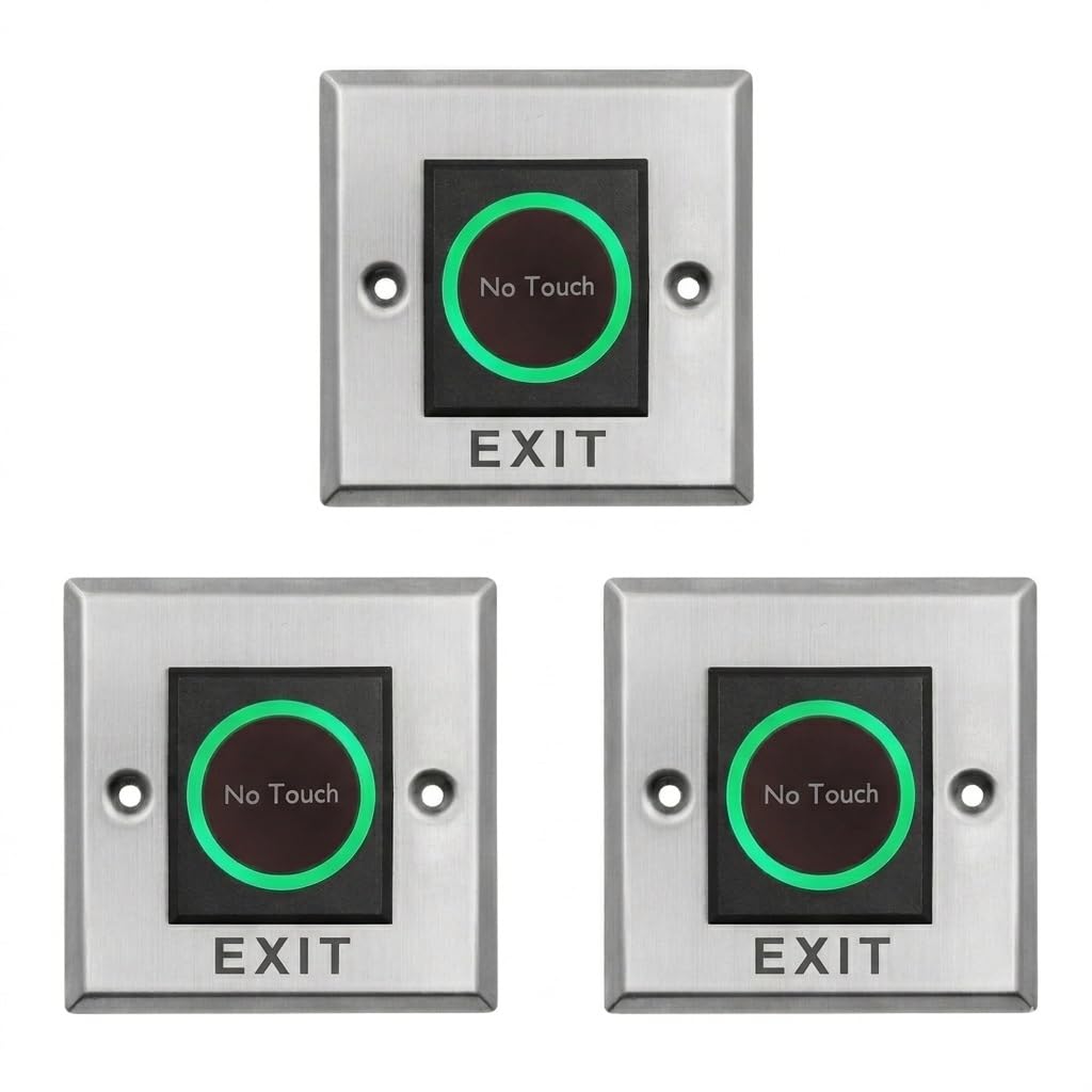 no touch exit push button pack of 3, stainless steel, infrared sensor, dual led indicators, for electric access control systems, model np-01