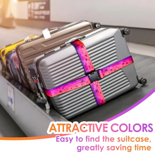 Image of Gutsdoor Luggage Straps for Suitcases Adjustable Travel Belt, Connector Holds Suitcase Bright Colorful Identifiers Travel Bag Accessories (Purple-red Tree)