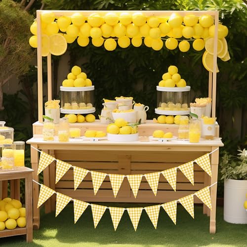 Image of VILIFEVER Yellow Gingham Banner for Picnic, BBQ Party Decorations | Yellow and White Checkered Garland Bunting Flags, Lemon Decorations, Yellow Party Decorations for Birthday, Baby Shower