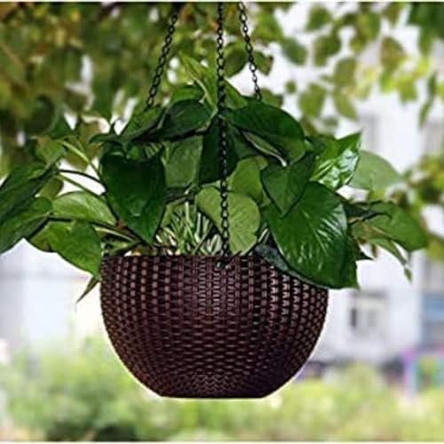 Image of Go Hooked Hanging Pots | Dark Brown | 7.1 Inch Diameter | 4.8 Inch Height | 3 mm Thickness | 13 Inch Chain | 4 Pieces