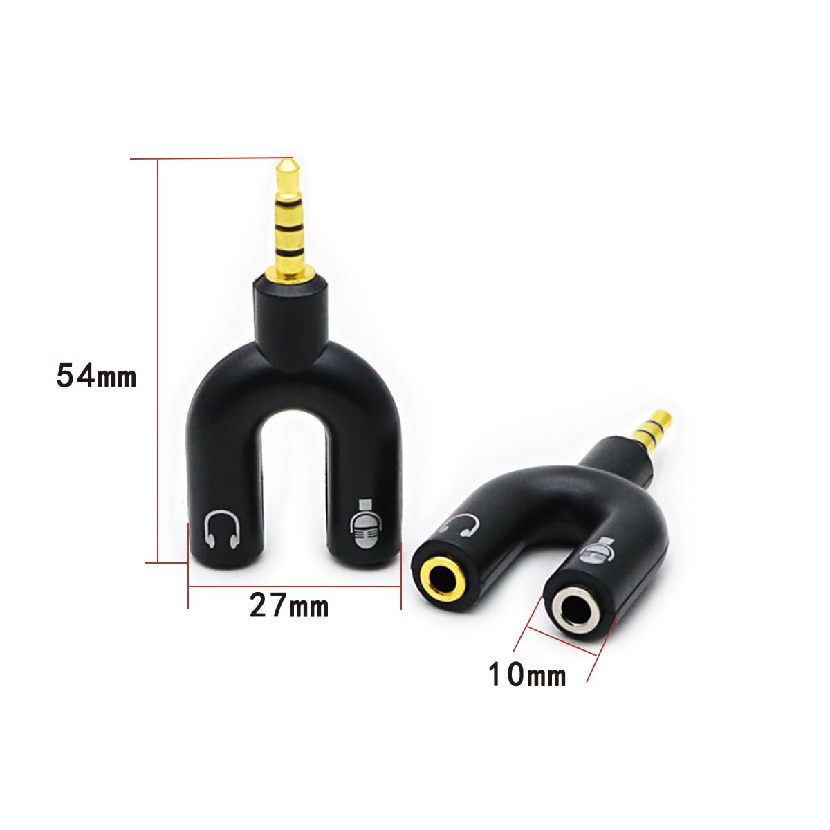 Paquete de 2 adaptadores divisores de auriculares, en forma de U, 3,5 mm, 4 polos macho a 2 conectores hembra de 3 polos, divisor en Y