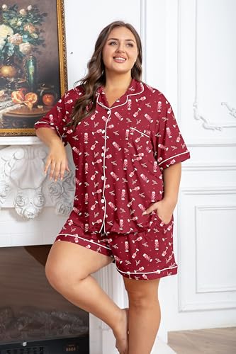 Image of Vozanet Women's Plus Size Button Down Pajamas Soft Lounge Sets Shorts with Pockets Bride Nighty Solid Soft Pjs 1x to 5x