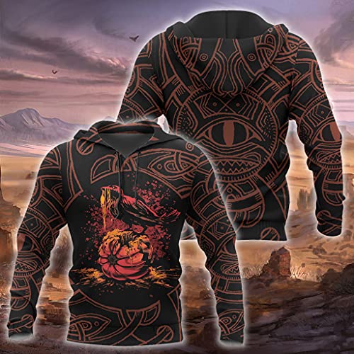 Pull à capuche Halloween imprimé 3D corbeau mythologie viking style streetwear décontracté
