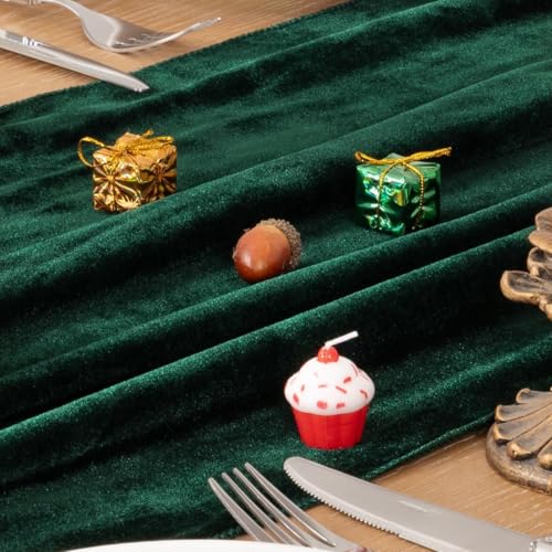 Image of MLMC Velvet Table Runner 10ft Luxury Velvet Fabric Elegant Table Decorations 20x120 Inches for Wedding Anniversary Romantic Dinner Holiday Kitchen and Dining Table Decor, Emerald Green