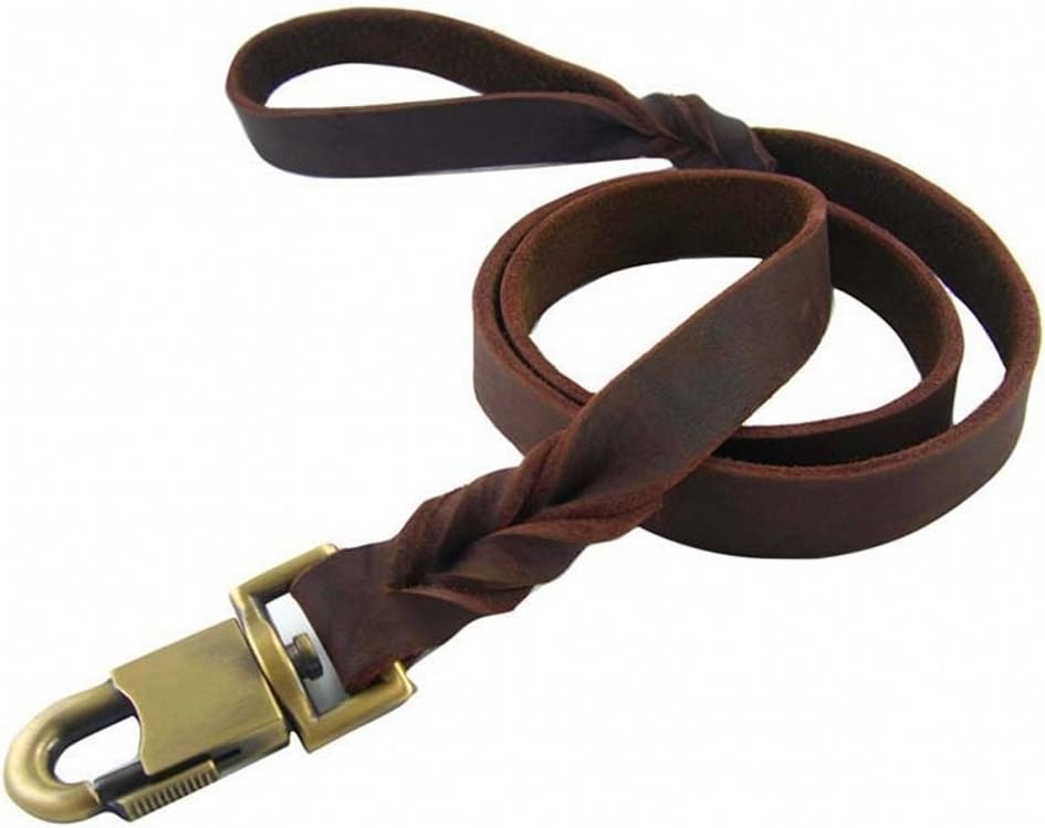 Venxic Genuine Leather Dog Traning Leash Belt - Heavy Dute Running Walking Rope Lead Handles (4 Foot x 1 Inch, Braided Brown)