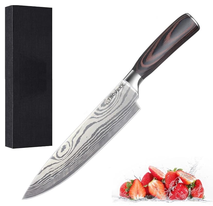 Chef Knife, 8" Super Sharp Professional Chef's Knife, German High Carbon Stainless Steel Sharp Kitchen Knife with Ergonomic Handle and Sheath Cover