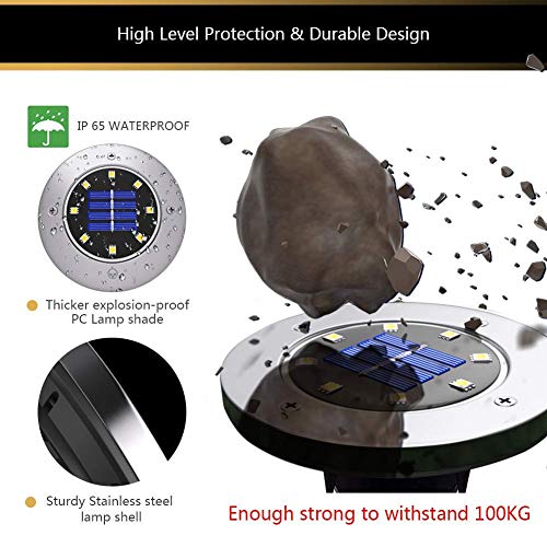 Biling Solar Disk Lights Outdoor, 8 LED Bulbs Solar Ground Lights Outdoor Waterproof for Garden Yard Patio Pathway Lawn Driveway - Warm White (12 Pack)