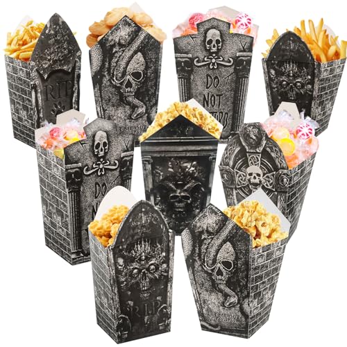Phlognfy Caja Fiesta Halloween, Cubo Palomitas Maíz de Halloween de 12 Piezas, Caja de Regalo con Forma de Lápida para Dulces, para Decoraciones Temáticas de Fiestas de Cumpleaños Infantiles
