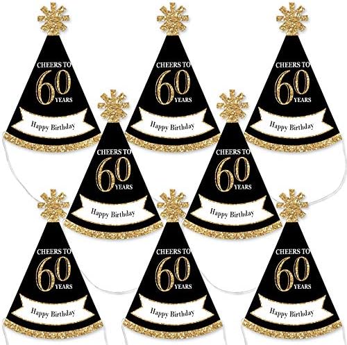 Big Dot of Happiness Adult 60th Birthday - Gold - Mini Cone Birth...