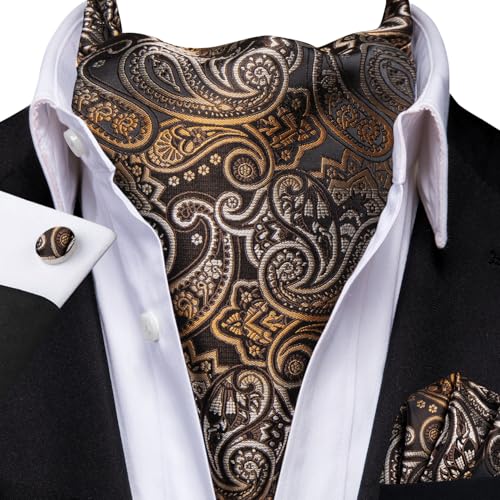 Image of Dubulle Paisley Floral Ascot for Men Self Tie Mens Cravat and Pocket Square Cufflinks Wedding