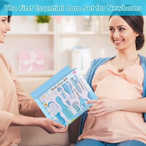 Image of Baby Care Kit 10 in 1 Newborn Grooming and Healthcare Set with Nasal Aspirator Finger Toothbrush Ear Spoon Light Nail Clippers Scissors Hair Brush Comb for Infants(Pack of 1)