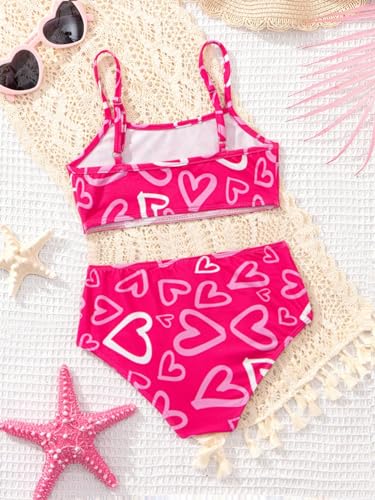 Image of SweatyRocks Girl's 2 Piece Bikini Set Heart Print Spaghetti Strap High Waist Swimsuit Set