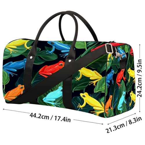 Colorful Frogs Travel Duffel Bag, Frog Leaves Sports Tote Gym Bag, Foldable Weekender Overnight Bag, Luggage Handle Bag for Women Men4