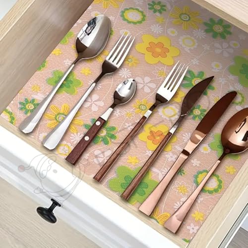 Image of ESPERO Fridge Mats, Kitchen Mat EVA Food Grade Multipurpose Washable Anti Slip Mat /Sheet for Fridge, Shelf Liners for Kitchen Shelves, Table, Kitchen Drawer mat - 300 x 45 cm (Mix Flowers)