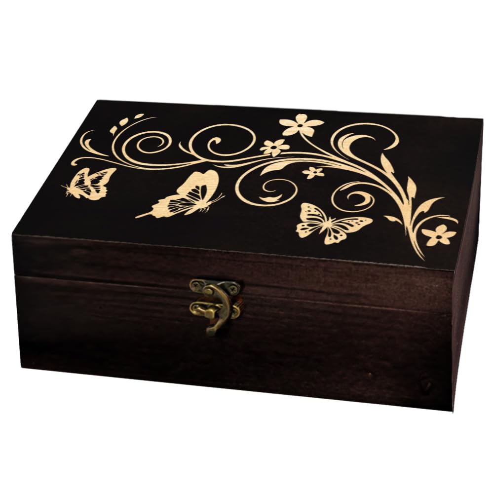 arricraft Vines Butterflies Rectangle Divination Wood Storage Box with Lid