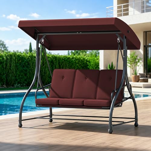 3-Seat Outdoor Patio Swing with Canopy and Cushions