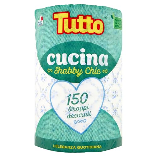 Todo Shabby Chic, 150 tiras de 2 capas por rollo, papel multiusos elegante y resistente, ideal para la limpieza de la cocina y para cualquier superficie, 100% fabricado en Italia