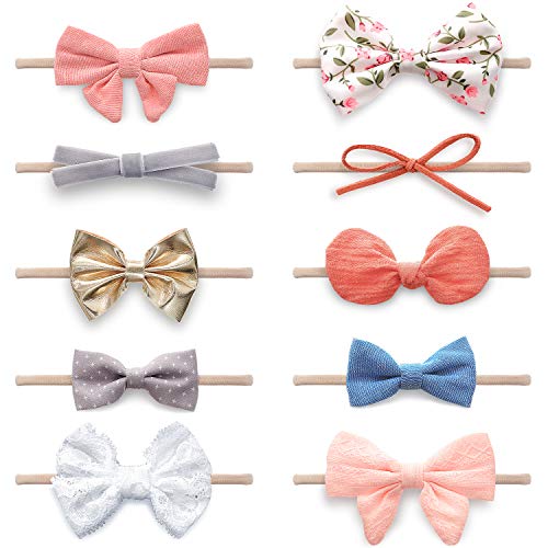 Baby Girl Headbands and Bows, Newborn Infant Toddler Nylon Hairbands Hair Accessories by KiddyCare…