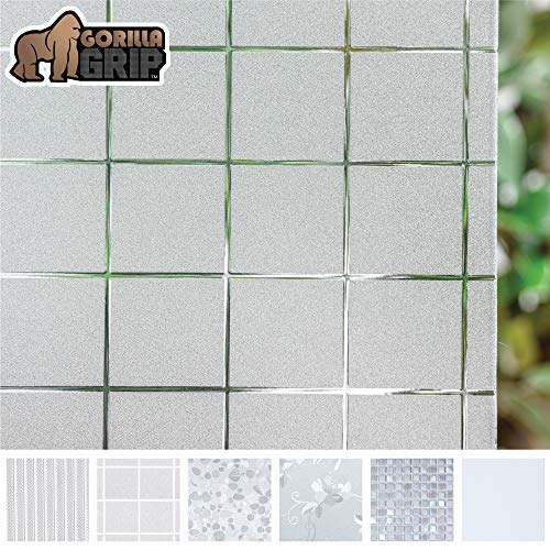 Gorilla Grip Original Window Privacy Film, Removable Static Cling Treatment for Windows, Non Adhesive No Residue Easy Trim Films for Sun Blocking, Office, Bathroom, Frosted Squares, 17.7 x 78.7 Inches