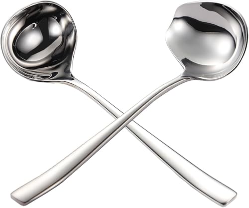 Wenkoni Cucharón pequeño cucharón de salsa cucharón de sopa acero inoxidable 1810 de 77 pulgadas cucharón redondo para salsa paquete de 2 color