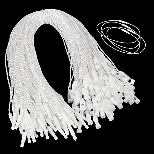 Shappy 100 Pieces White Nylon String for Hang Tags Disposable Price Nylon String with Snap Lock for Attaching Labels and Security Tags Fastener Hook Ties for Products Clothes Brand Tag Price