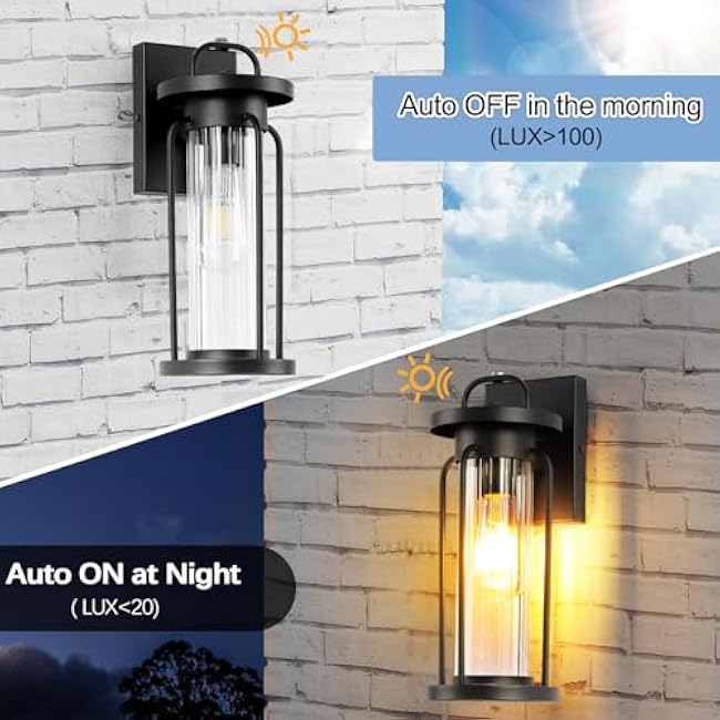 Dusk to Dawn Large Outdoor Lighting Fixtures, Exterior Front Porch Light, Black Sensor Wall Sconce Lamp, Waterproof Wall Lantern, Anti Rust Outside Coach Lights for House, Doorway, Garage