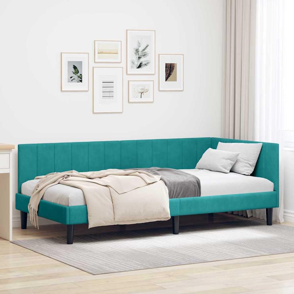 Marco de cama esquinero turquesa terciopelo 100 x 200 cm