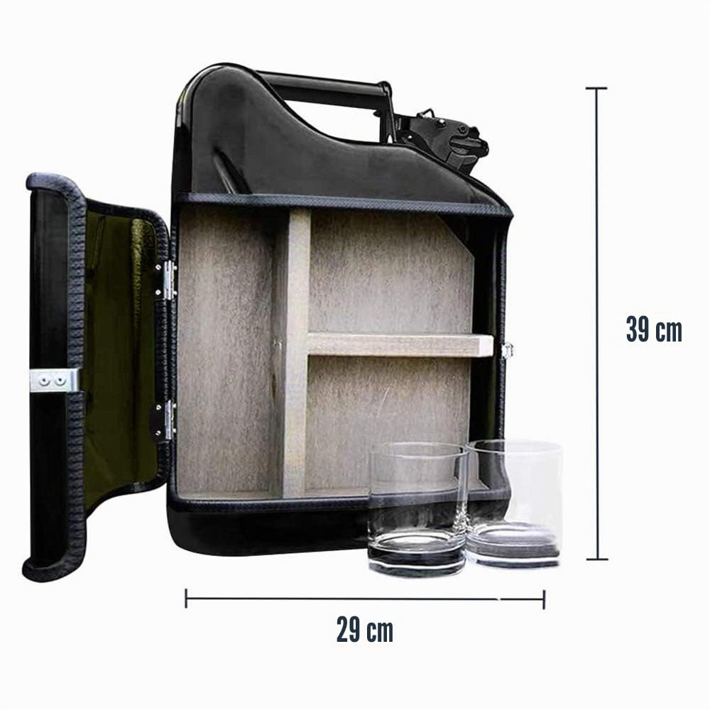 MikaMax 10L Kanister Bar, Männer, Abschließbare Minibar, Weinlagerung mit Flaschenhalter, Enthält 2 Gläser, Schwarz
