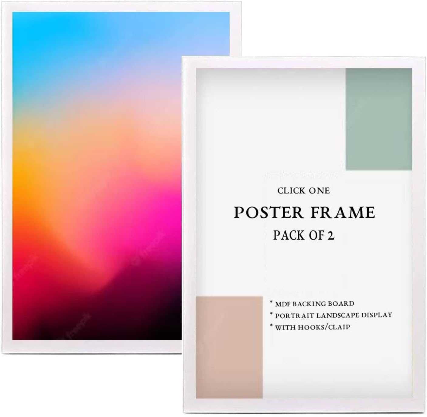 Click One White (Pack of 2) B4-25 × 35 cm Scratch-proof Picture Frame for Horizontal or Vertical Wall Mounting Photo Picture Frame