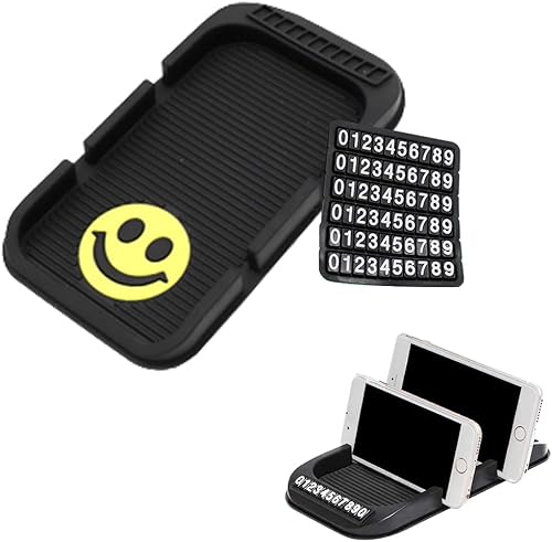 Kewucn Soporte de teléfono celular para tablero de automóvil, almohadilla de silicona antideslizante de doble ranura con placa de matrícula