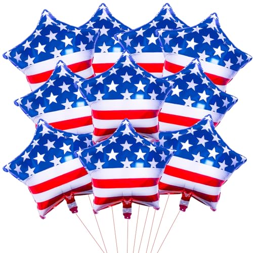 10 Pack 18 Inch American Flag Star Foil Balloons, Patriotic Usa Helium Mylar Balloons For 4Th Of July, Memorial Day, Veterans Day, Independence Day, Military Welcome Home Party Decorations
