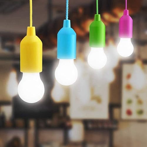 Miniatura 6 de Paquete de 8 bombillas LED con cable de tracción, funciona con pilas, portátil, para colgar en una cuerda, para bodas, festivales, campamentos,