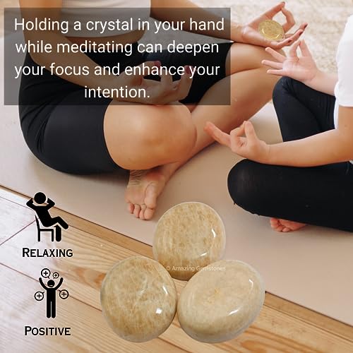 Image of Cream Moonstone Crystals and Healing Stones - Large Palm Stone Crystals Piedra - Crystal for Good Luck, Positive Energy, Meditation - Unique Stocking Stuffers and Birthday Gifts for Women, Men