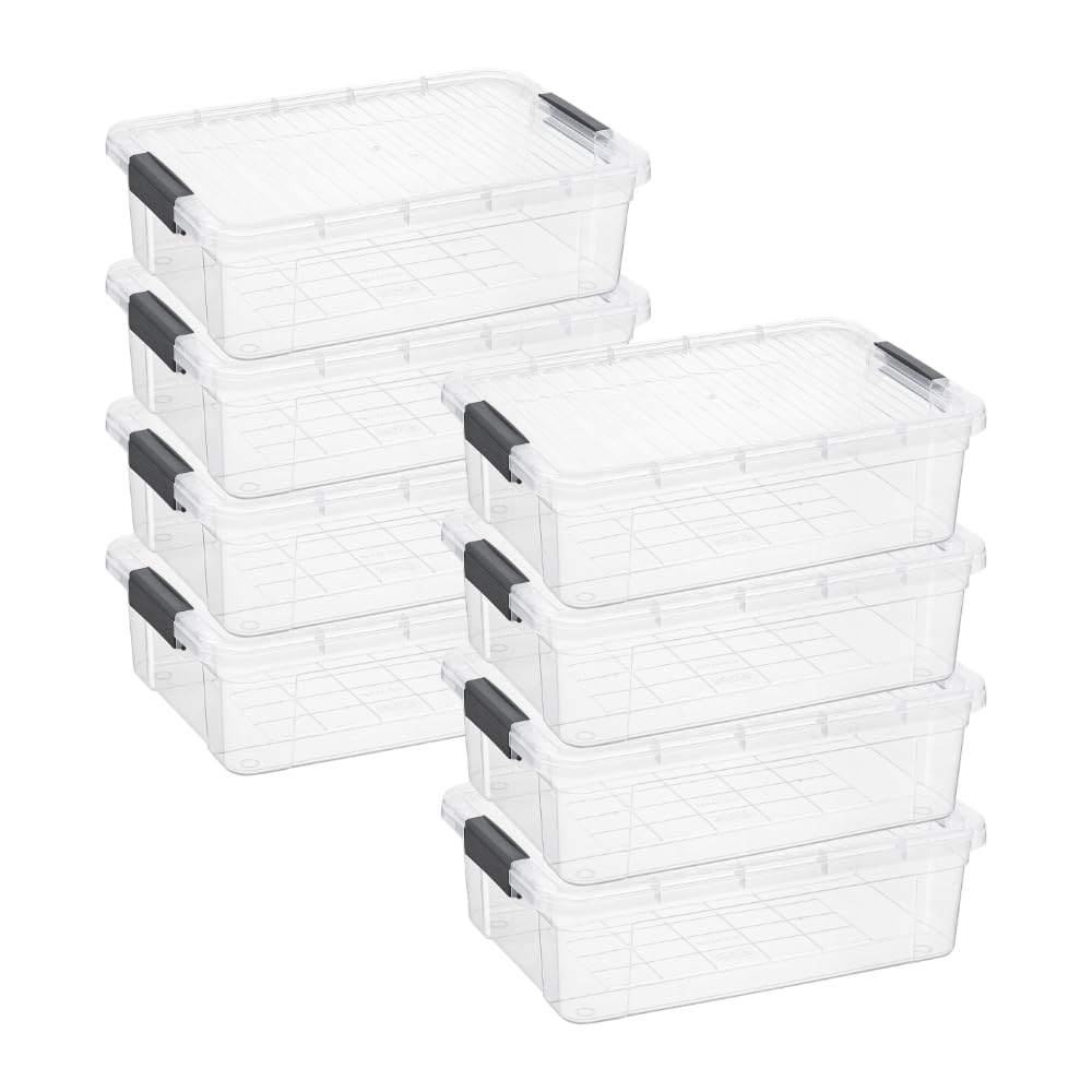Superio Storage Bins with Lids, Clear Plastic Containers for Organizing, Stackable Totes, BPA Free, Odor Free, Organizer Boxes for Home, and Dorm (8 Pack, 22.75 Qt)