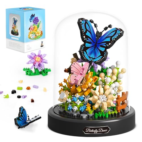 Image of QLT QIAOLETONG Flower Bouquet Building Kit for Adults, 530 PCS Animals Flowers Botanical Collection Mini Building Blocks Set, Valentine's Day for Her Mom Women Wife Girlfriend (Butterfly)