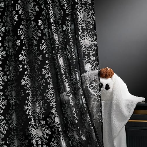 NICETOWN Black Gothic Sheer Curtains for Halloween, Grommet Spider Web Foil Print with Light Filtering Drapes for Horror Theme Room, W52 x L96, 2 Panels