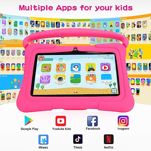Image of Veidoo Kids Tablet, 7 inch Android 1GB Ram 16GB Storage, Toddler Tablet with IPS Screen, Parent Control, Bluetooth, WiFi, Kid-Proof case with Kickstand, Learning (Light Pink)