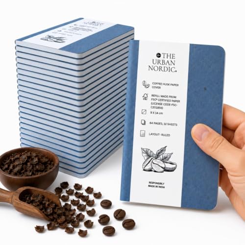 Image of Pocket Notebook A6 Pack of 20 | Mini Notebook for Office, Travel & Daily Notes | Scarlet Blue Tree-Free Coffee Husk Paper Cover | FSC Recycled Pages | Small Notepad