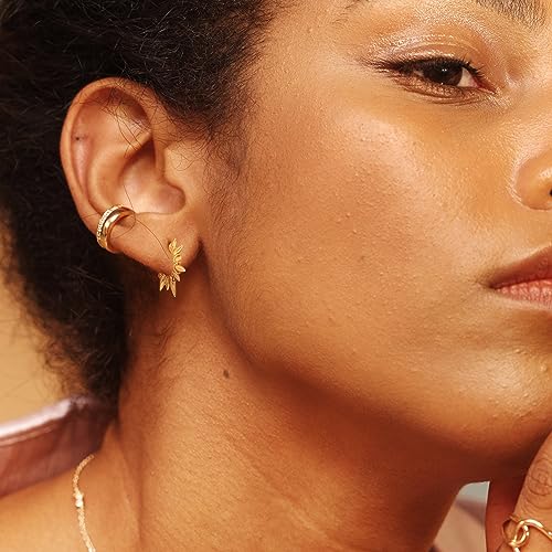 FETTERO Women Spike Earrings Gold Huggie Hoops 14K Gold Plated Small Hoop Earrings for Women Boho Simple Delicate Gold Earrings Handmade Hypoallergenic Earrings Jewelry Gift2